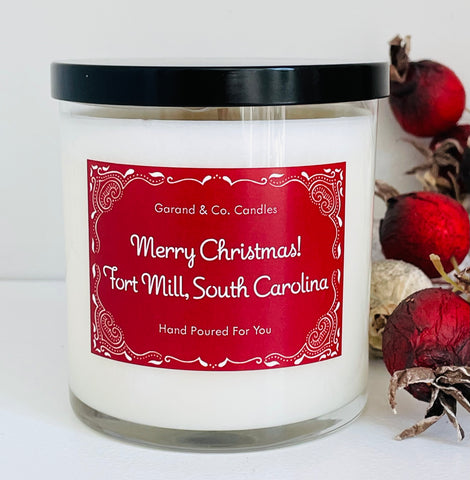 12 oz Clear Glass Jar Candle -  Merry Christmas! Fort Mill, South Carolina