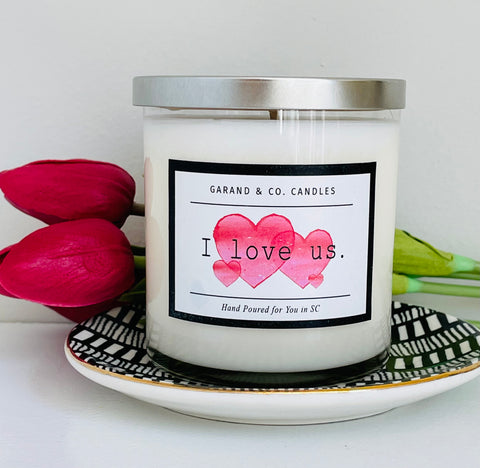 12 oz Clear Glass Jar Candle -  I Love Us Heart