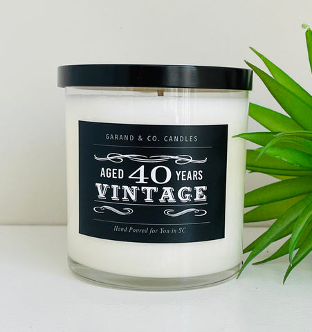 12 oz Clear Glass Jar Candle - "Vintage" 40th Birthday Candle