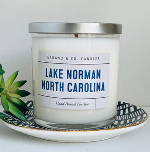 12 oz Clear Glass Jar Candle - Lake Norman North Carolina