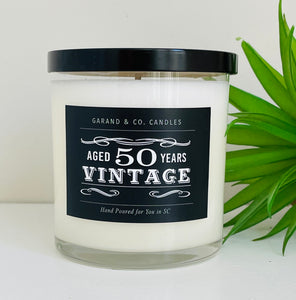 12 oz Clear Glass Jar Candle - "Vintage" 50th Birthday Candle