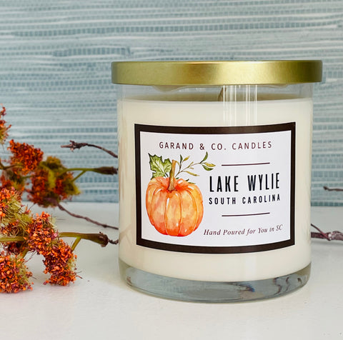 12 oz Clear Glass Jar Candle -  Lake Wylie, SC Pumpkin