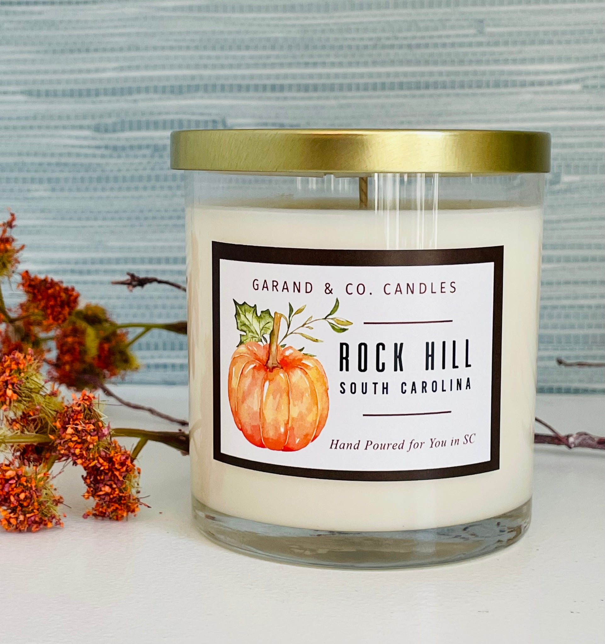 12 oz Clear Glass Jar Candle -  Rock Hill, SC Pumpkin