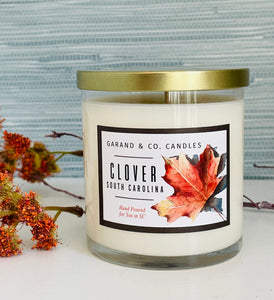 12 oz Clear Glass Jar Candle -  Clover, SC Fall Leaves