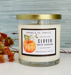 12 oz Clear Glass Jar Candle -  Clover, SC Pumpkin