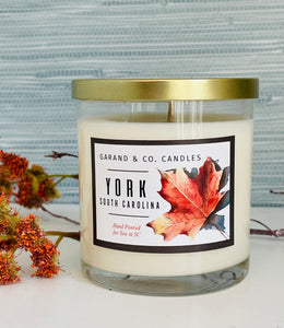 12 oz Clear Glass Jar Candle -  York, SC Fall Leaves