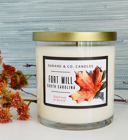 12 oz Clear Glass Jar Candle -  Fort Mill, SC Fall Leaves