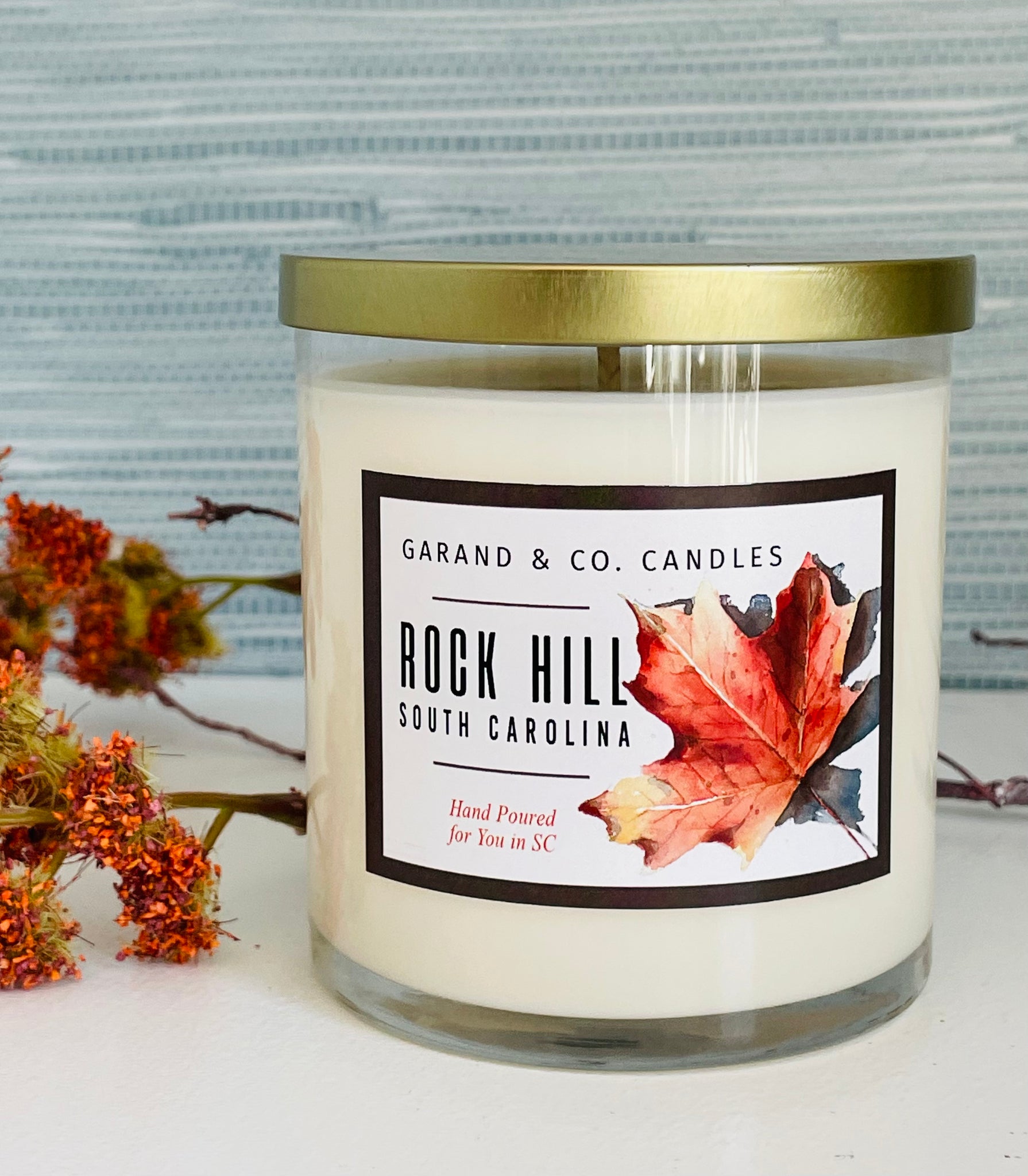 12 oz Clear Glass Jar Candle -  Rock Hill, SC Fall Leaves