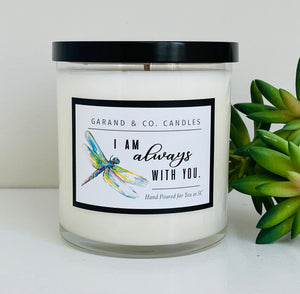 12 oz Clear Glass Jar Candle -  I Am Always With You Dragonfly