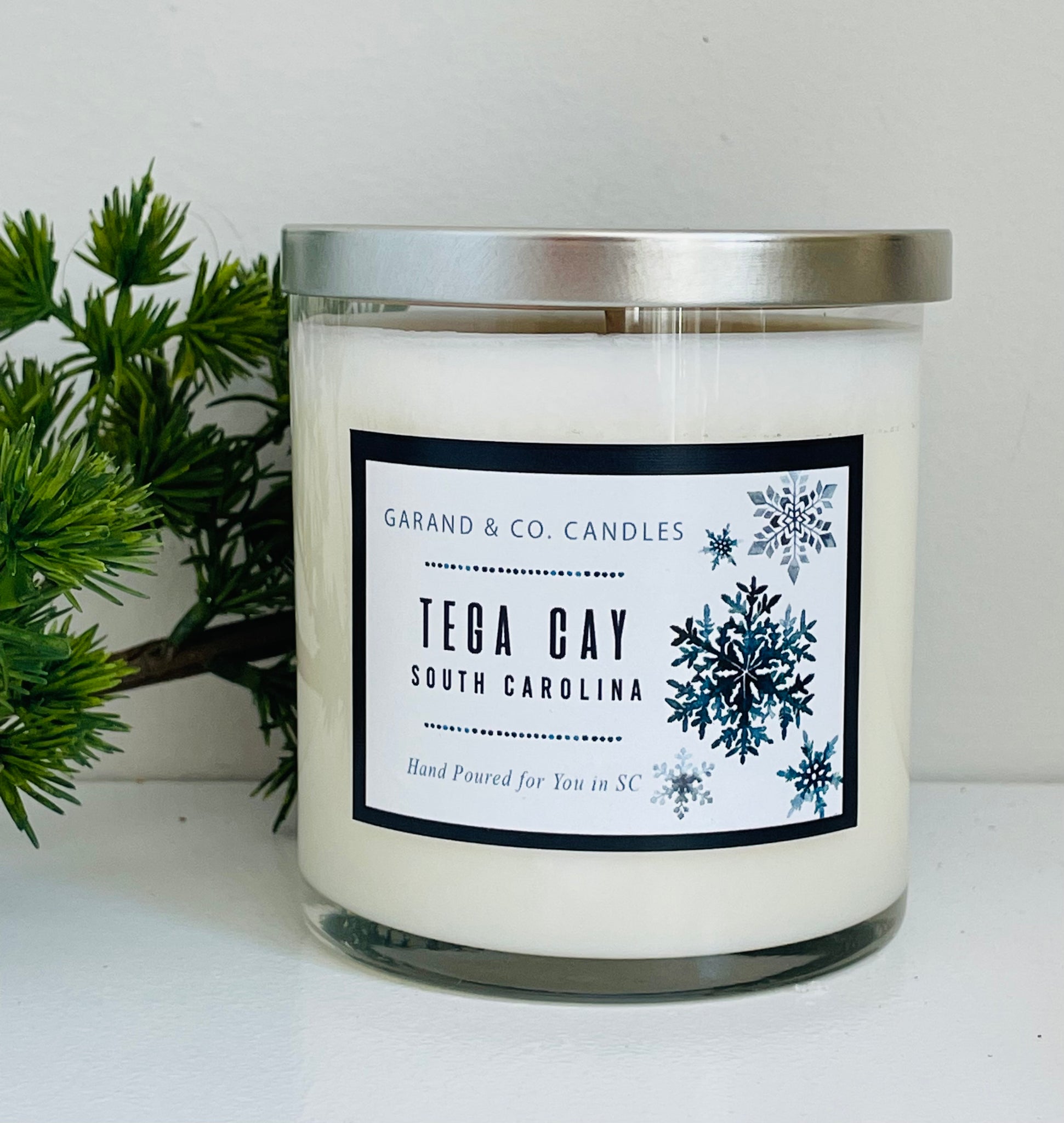 12 oz Clear Glass Jar Candle -  Tega Cay, SC Snowflake