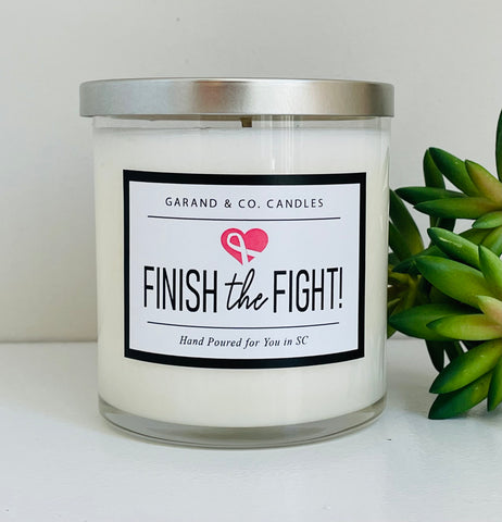 12 oz Clear Glass Jar Candle -  Finish the Fight Pink Heart with Ribbon