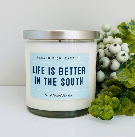 12 oz Clear Glass Jar Candle - Life Is Better In The South Light Blue and Navy