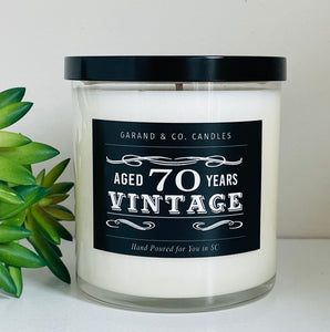 12 oz Clear Glass Jar Candle - "Vintage" 70th Birthday Candle