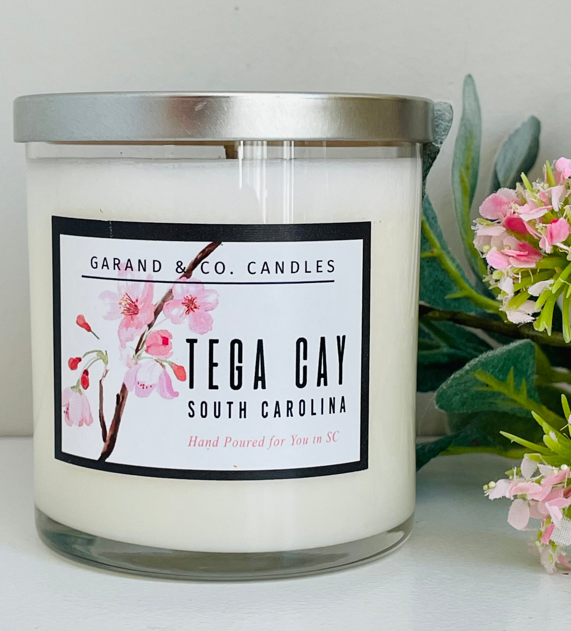 12 oz Clear Glass Jar Candle -  Tega Cay Spring Peach Blossoms