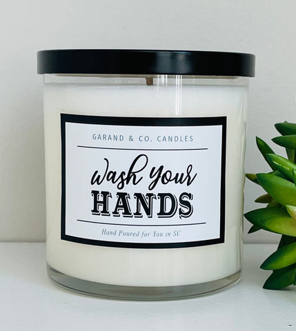 12 oz Clear Glass Jar Candle -  Wash Your Hands