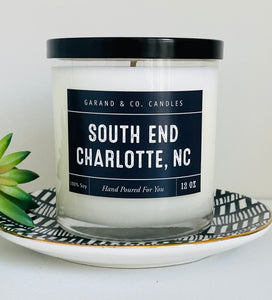 12 oz Clear Glass Jar Candle - South End Charlotte, NC