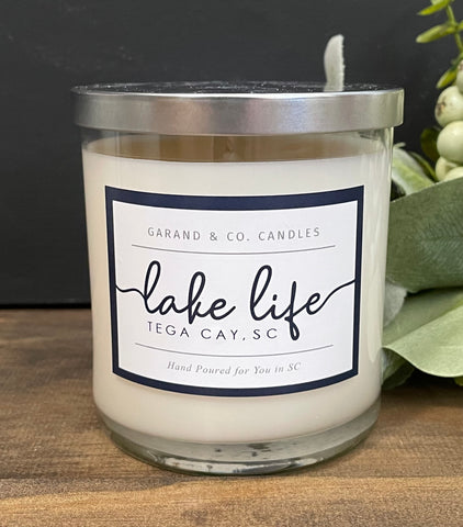 12 oz Clear Glass Jar Candle - Lake Life Tega Cay SC