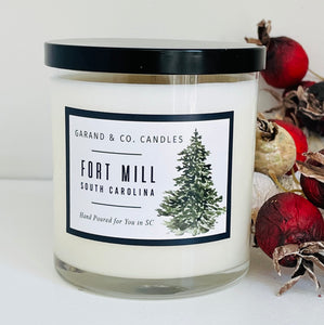 12 oz Clear Glass Jar Candle -  Fort Mill, SC Holiday Tree Black and Green
