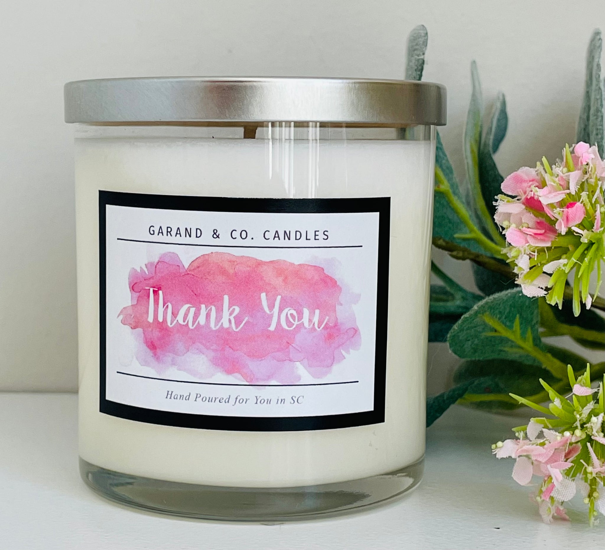 12 oz Clear Glass Jar Candle -  Thank You