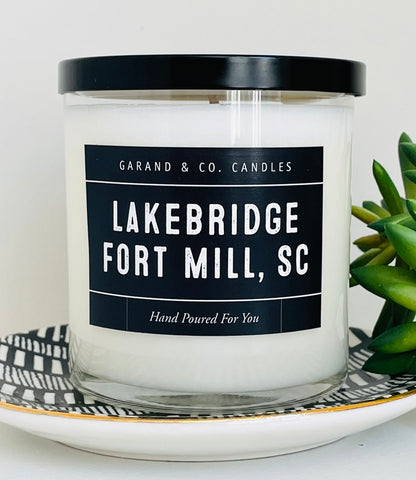 12 oz Clear Glass Jar Candle - Lake Bridge Fort Mill, SC