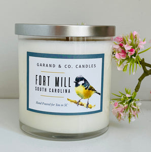 12 oz Clear Glass Jar Candle -  Fort Mill Bird
