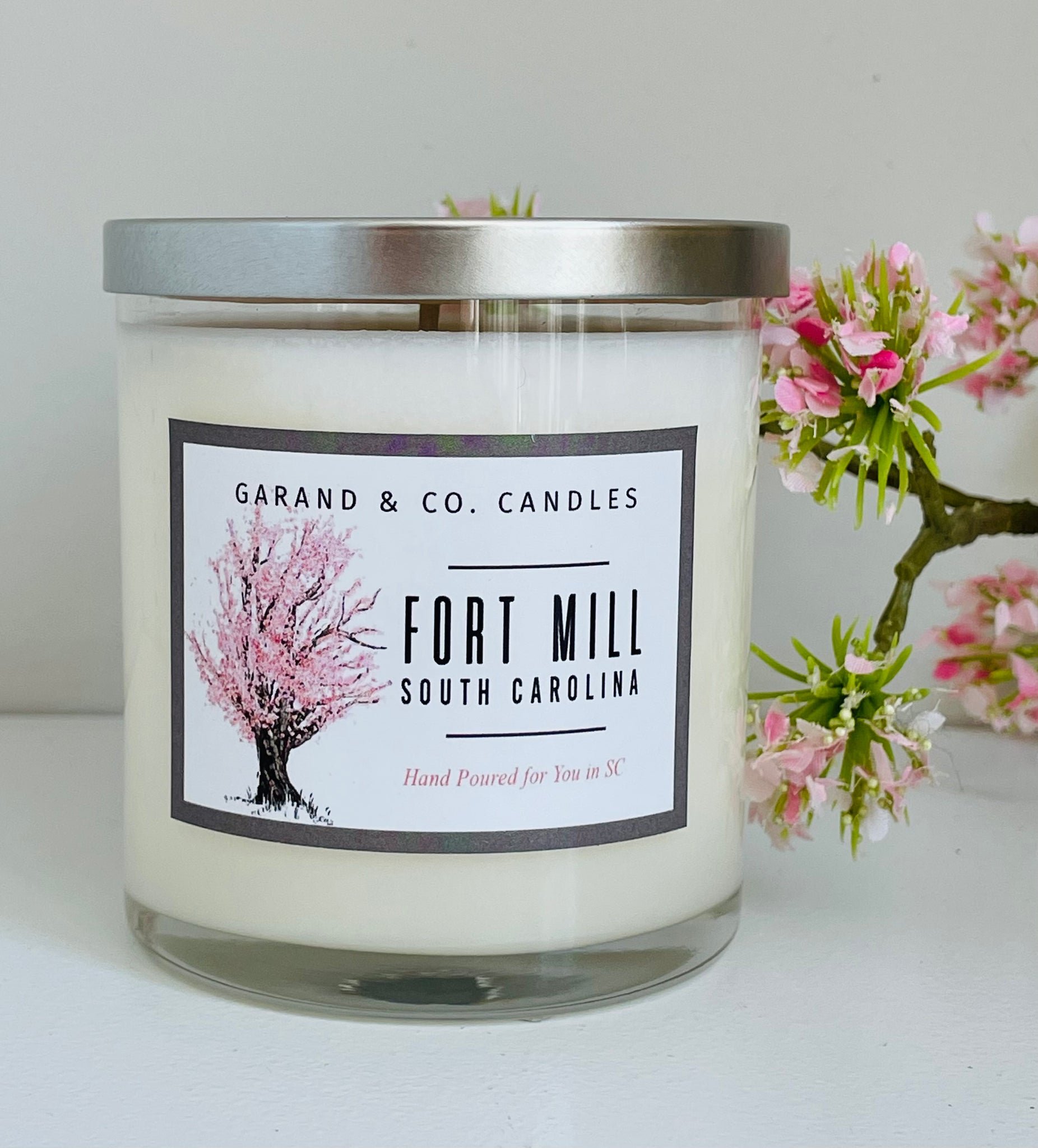 12 oz Clear Glass Jar Candle -  Fort Mill Spring Peach Tree