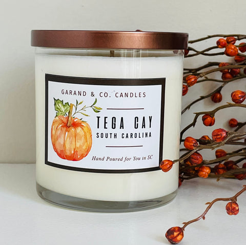 12 oz Clear Glass Jar Candle -  Tega Cay, SC Pumpkin