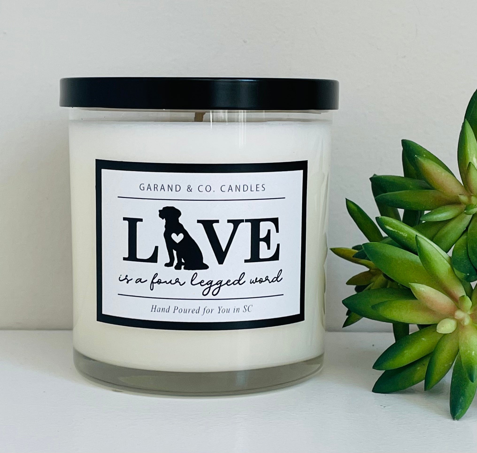 12 oz Clear Glass Jar Candle - Love is a Four Legged Word - Dog