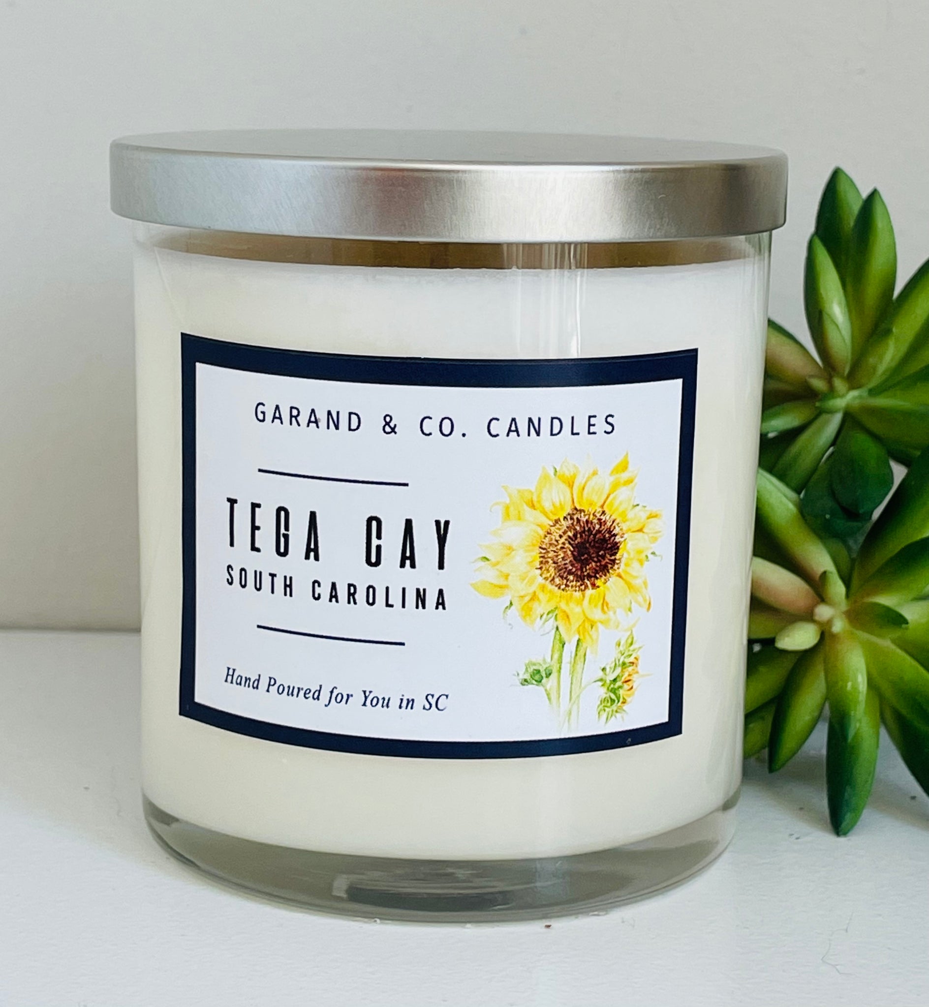 12 oz Clear Glass Jar Candle - Tega Cay, SC Sunflower