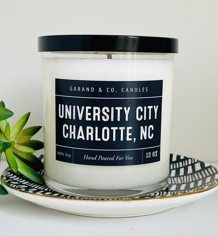 12 oz Clear Glass Jar Candle - University City Charlotte, NC