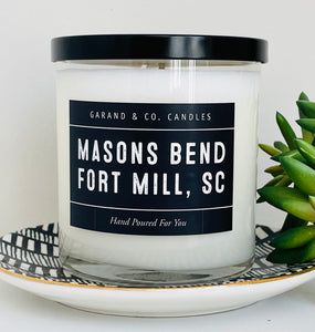12 oz Clear Glass Jar Candle - Mason's Bend, Fort Mill, SC
