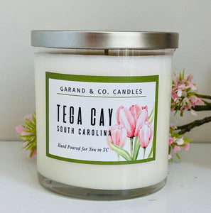 12 oz Clear Glass Jar Candle -  Tega Cay Spring Tulips Green Border
