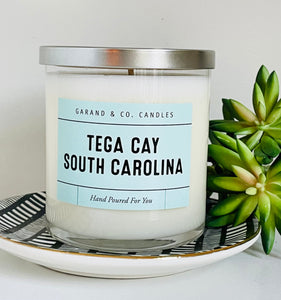 12 oz Clear Glass Jar Candle - Tega Cay SC Light Blue