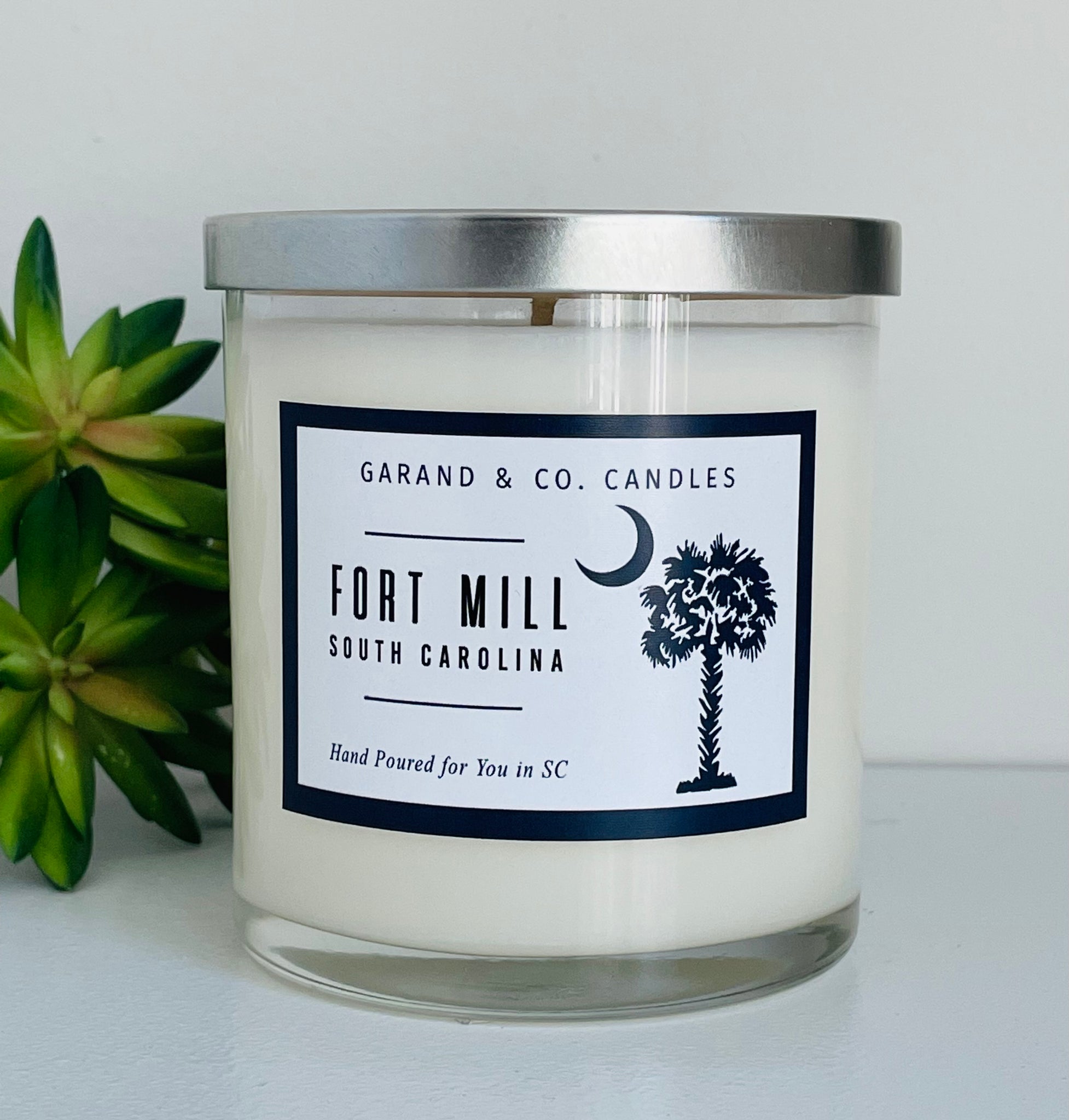 12 oz Clear Glass Jar Candle - Fort Mill, SC Palm and Crest