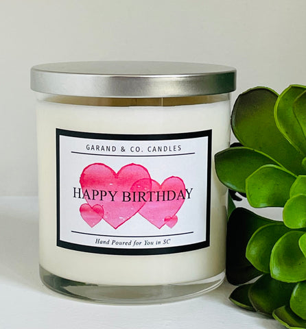 12 oz Clear Glass Jar Candle -  Happy Birthday Hearts