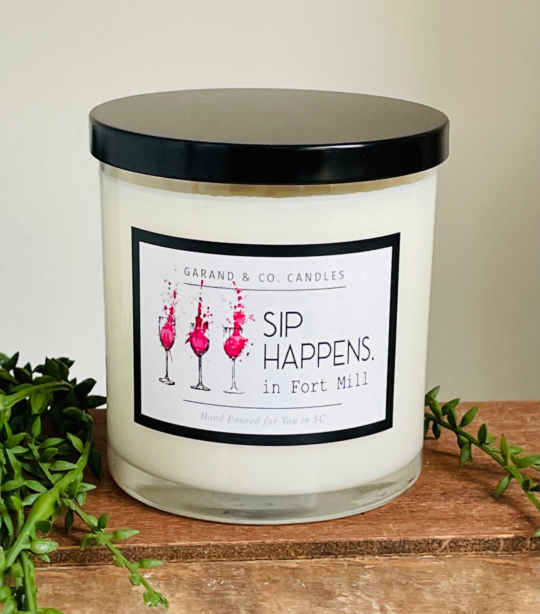 12 oz Clear Glass Jar Candle -  Sip Happens In Fort Mill