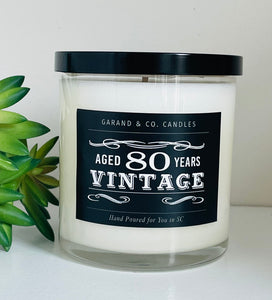 12 oz Clear Glass Jar Candle - "Vintage" 80th Birthday Candle