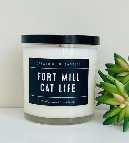 12 oz Clear Glass Jar Candle - Fort Mill Cat Life