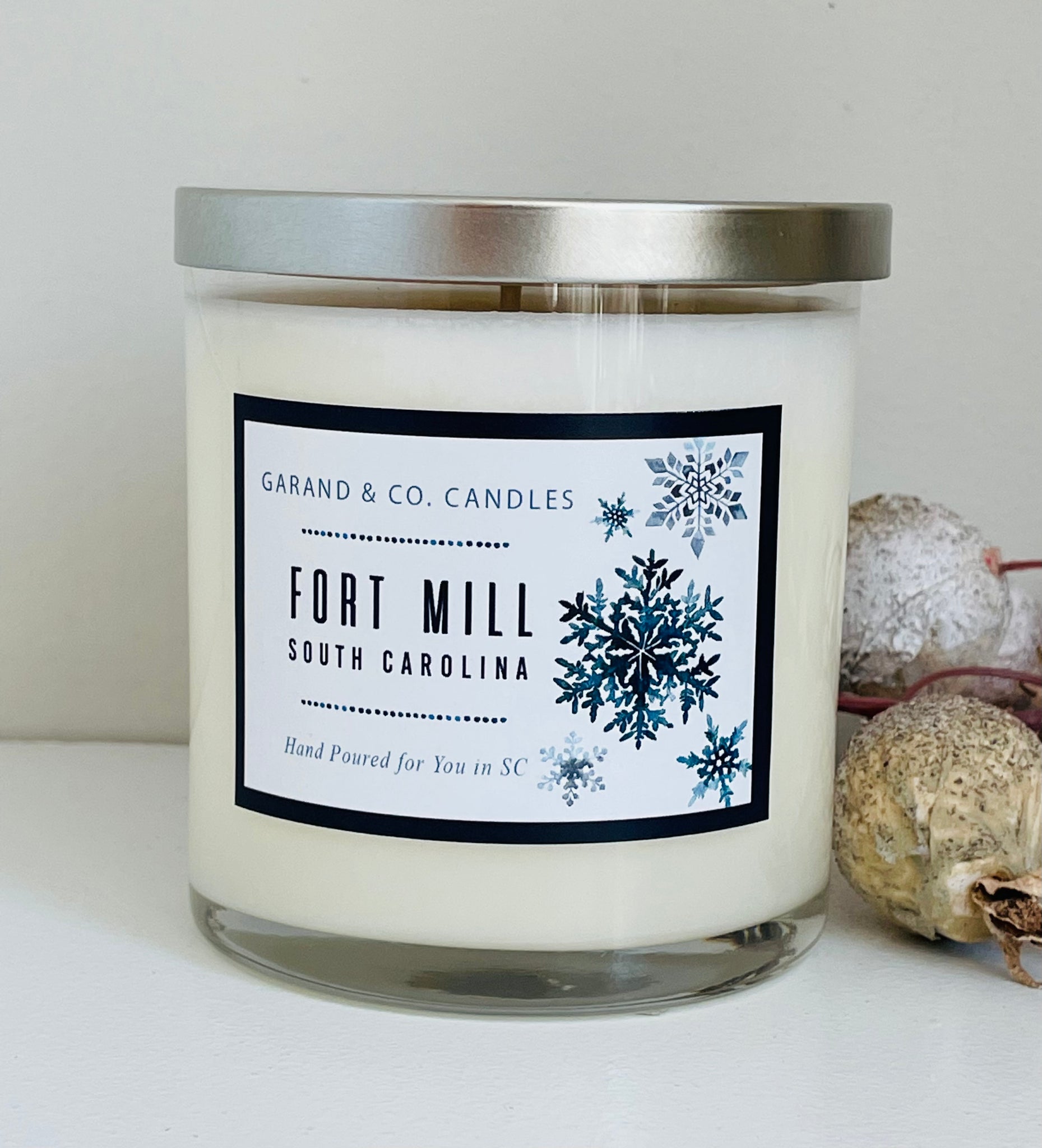 12 oz Clear Glass Jar Candle -  Fort Mill, SC Snowflake
