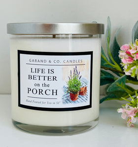 12 oz Clear Glass Jar Candle -  Life is Better On The Porch