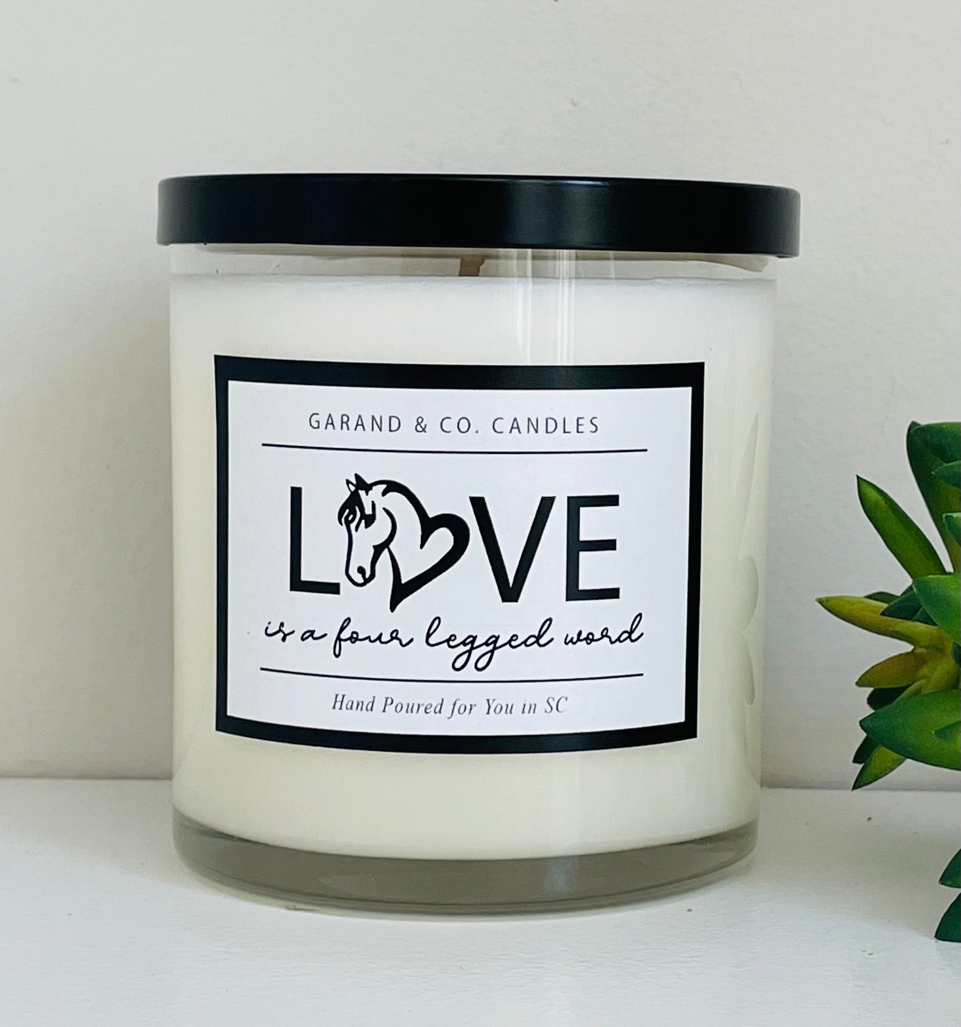 12 oz Clear Glass Jar Candle - Love is a Four Legged Word - Horse