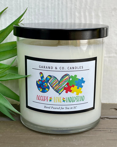 12 oz Clear Glass Jar Candle - Accept Love Understand Autism Awareness