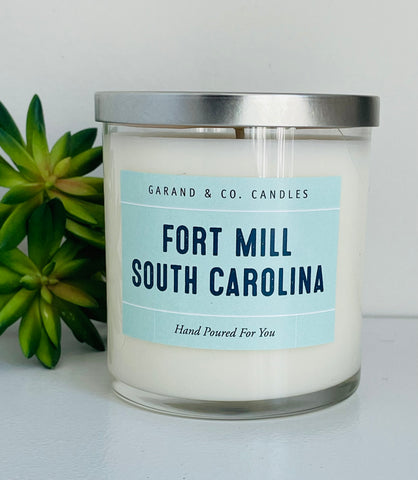 12 oz Clear Glass Jar Candle - Fort Mill SC Light Blue