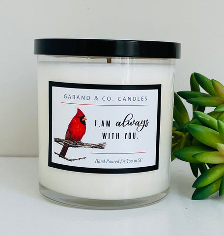 12 oz Clear Glass Jar Candle -  I Am Always With You Cardinal