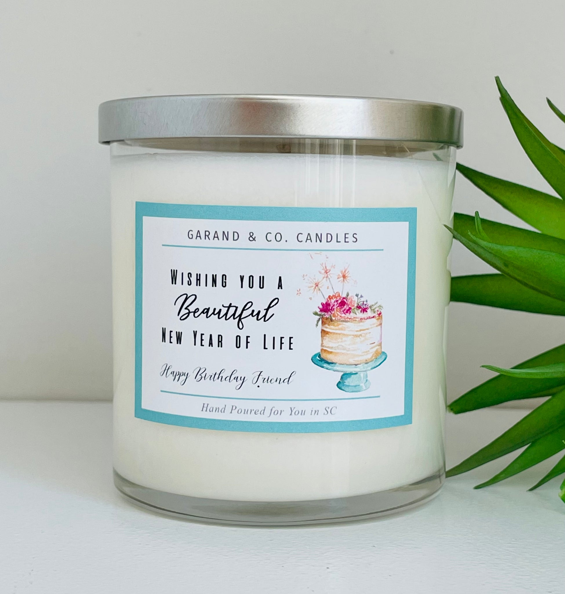 12 oz Clear Glass Jar Candle -  Wishing You A Beautiful  New Year of Life - Friend