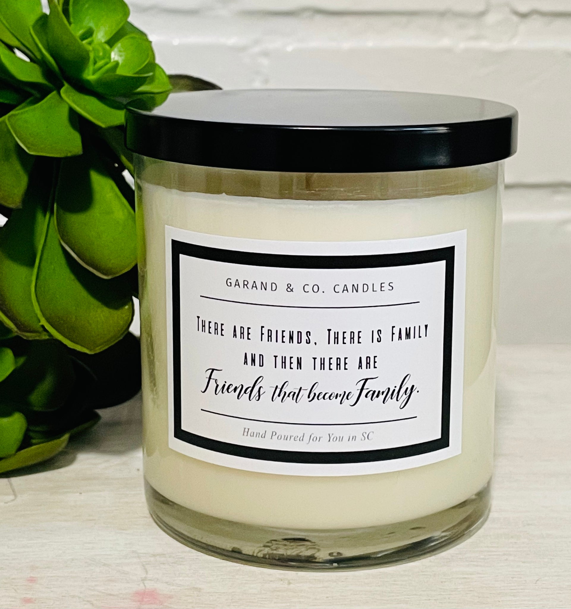 12 oz Clear Glass Jar Candle - Friends That Become Family Black and White