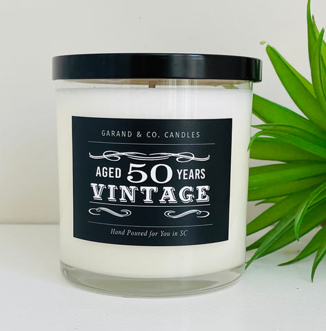 12 oz Clear Glass Jar Candle - "Vintage" 50th Birthday Candle