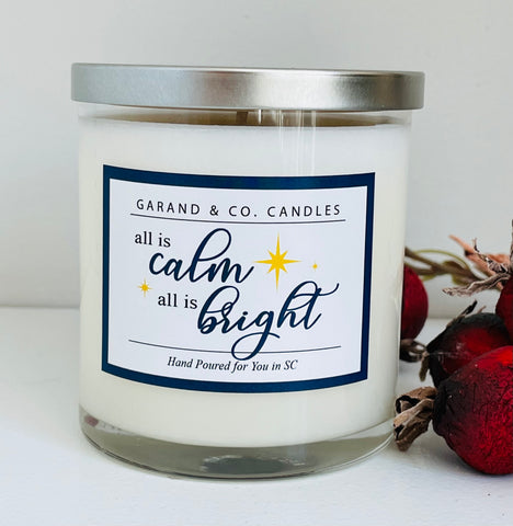 12 oz Clear Glass Jar Candle -  All is Calm All is Bright