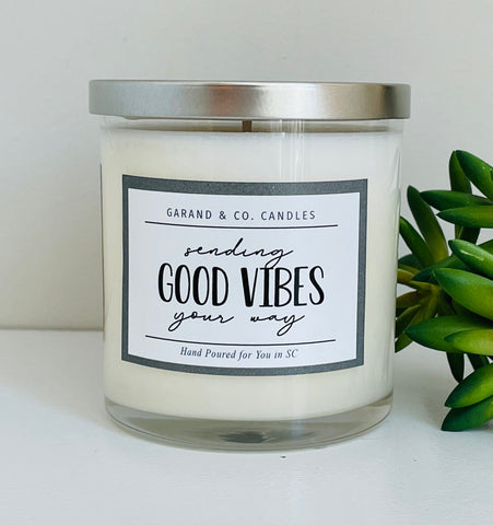 12 oz Clear Glass Jar Candle - Sending Good Vibes Your Way  Black and White