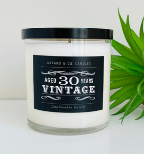 12 oz Clear Glass Jar Candle - "Vintage" 30th Birthday Candle